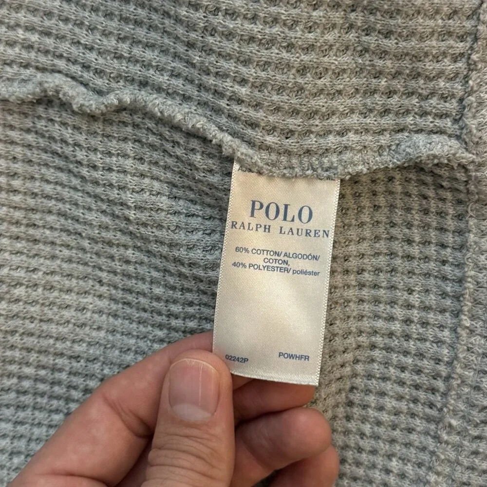 Polo Ralph Lauren Men's Hooded Thermal Robe Waffle Knit Beltes Pockets L XL Gray